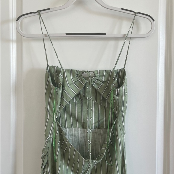 NWT ZARA Linen Blend Midi Corset Dress Green/White Striped M - Picture 6 of 11